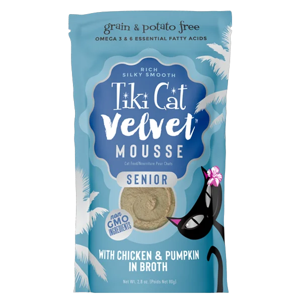 - Foldable and portable cat bagTiki Cat Velvet Mousse PCH Senior Chicken 2.8oz