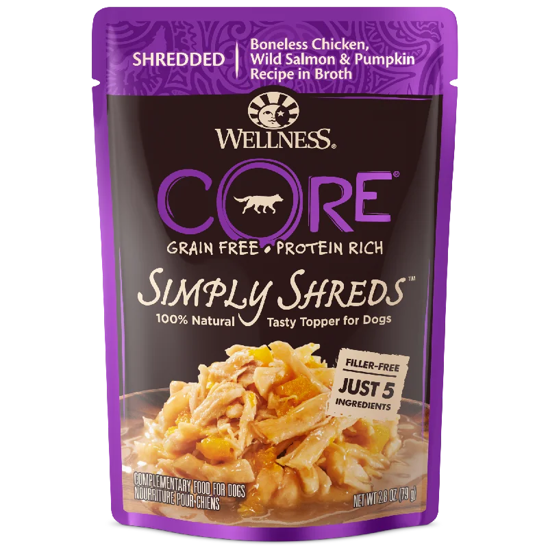 - Custom pet birthday cakeWellness CORE Simply Shreds for Dogs Shredded Boneless Chicken, Wild Salmon & Pumpkin Recipe in Broth - Custom pet birthday cakeWellness CORE Simply Shreds for Dogs Shredded Boneless Chicken, Wild Salmon & Pumpkin Recipe in Broth