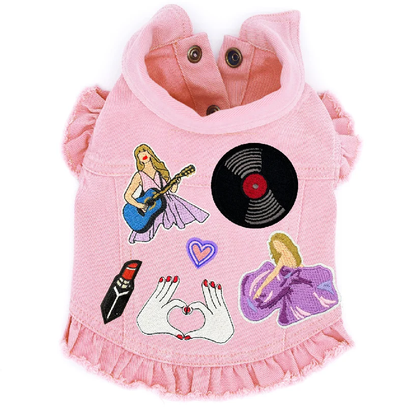 Focus on health and safety:Swiftie Inspired #3 Denim Dog Jacket- Pink