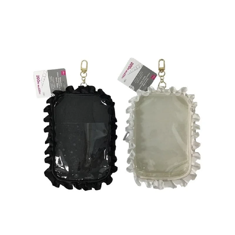  -Anti-scratch sofa protective coverFavorite Pouch Square Bag Charm Pouch with Ruffles Black/White