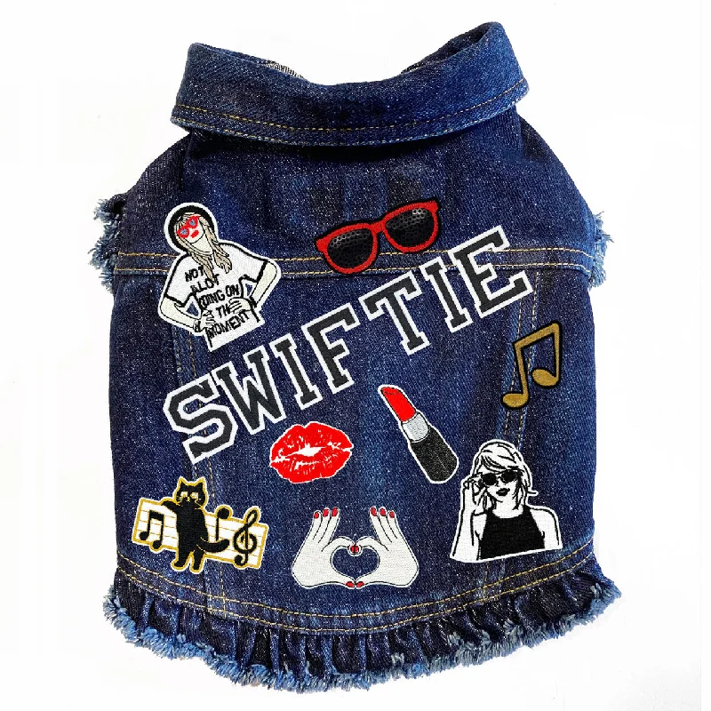Classification by season or weather:Swiftie Inspired #2 (Large) Denim Dog Jacket with Ruffles