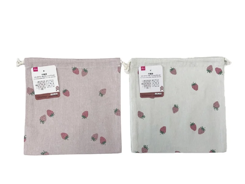 ---Drawstring Bag Strawberry Pattern 23cm x 23cm