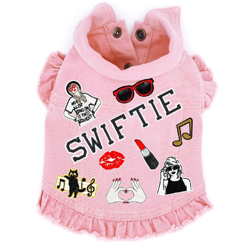 Large dog clothesSwiftie Inspired #1 Denim Dog Jacket in Pink