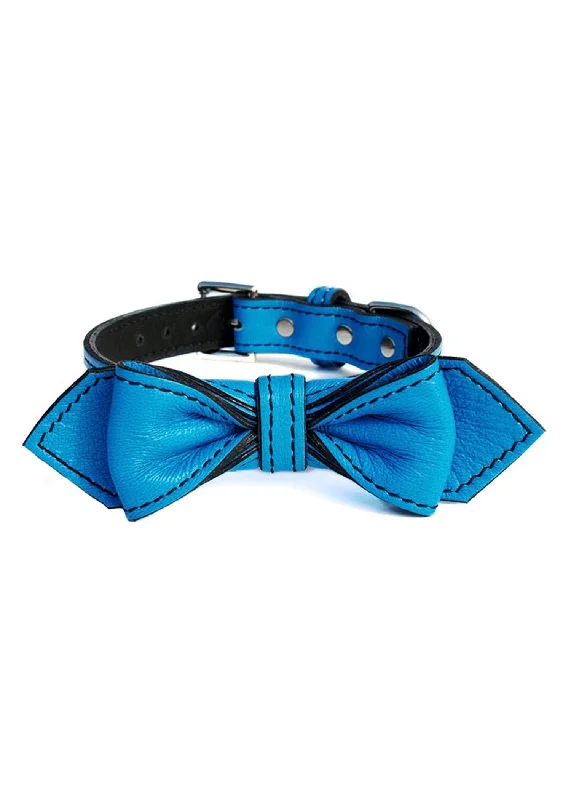  . **Dog raincoat is waterproof and windproof**MARTINI LEATHER BOW TIE COLLAR PEACOCK BLUE