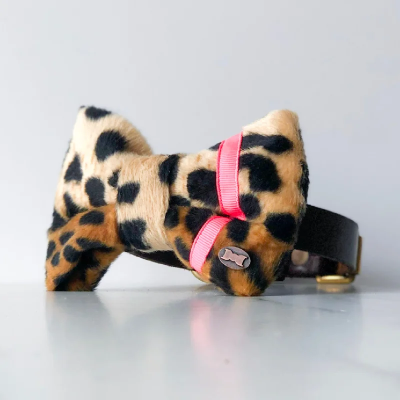- Remote interactive pet feederNeon Leopard Dog Bow Tie | Pink