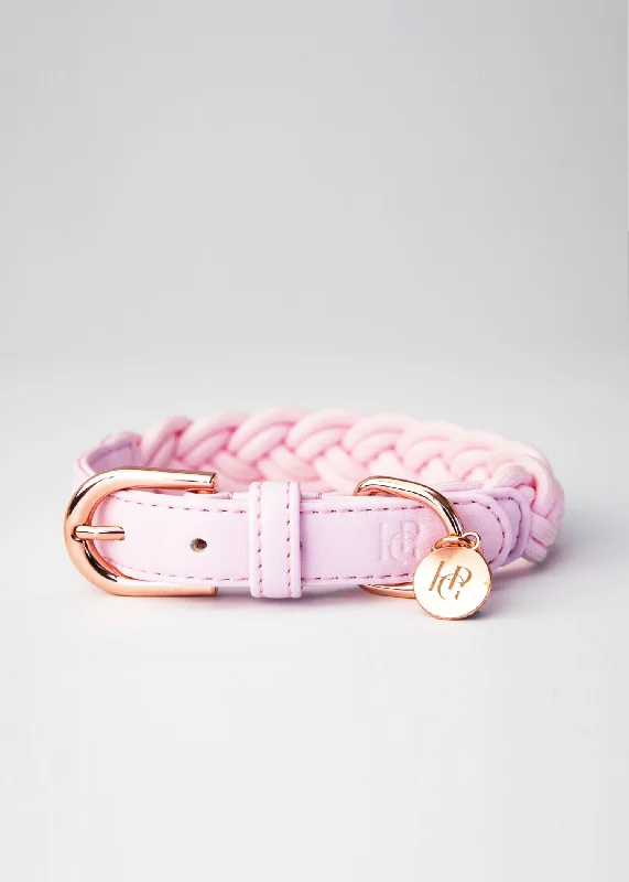  . **Pet food bowl is anti-slip design**VEGAN LEATHER BRAIDED BABY PINK COLLAR