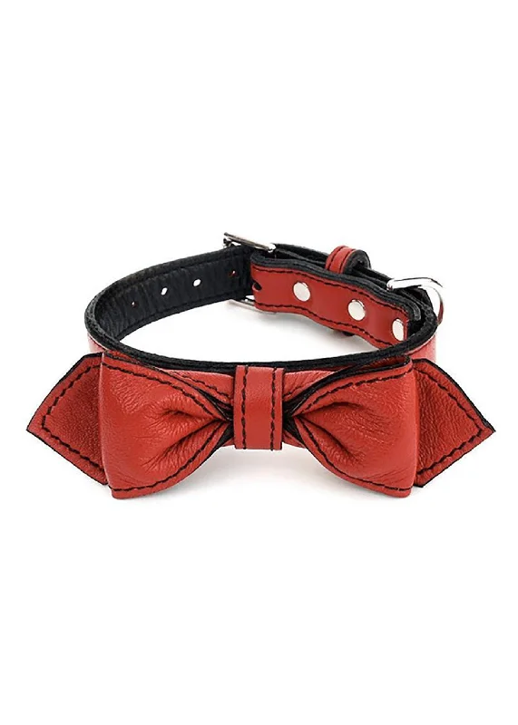  . **Dog traction rope is automatically retractable**MARTINI LEATHER BOW TIE COLLAR RENEGADE RED