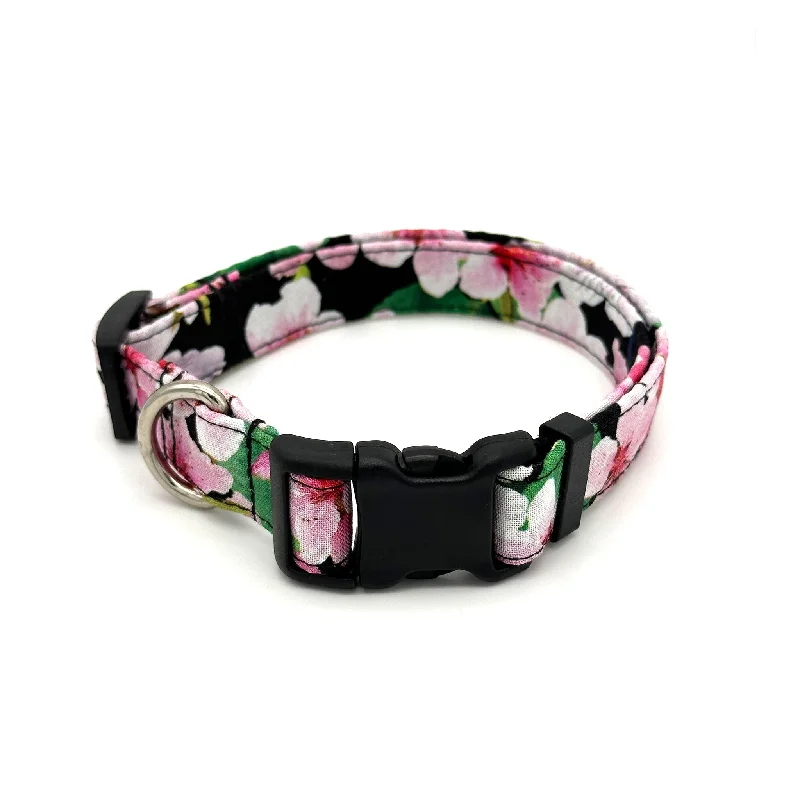  . **Dog chest harness is anti-breakaway**Cherry Blossom Black Dog Collar