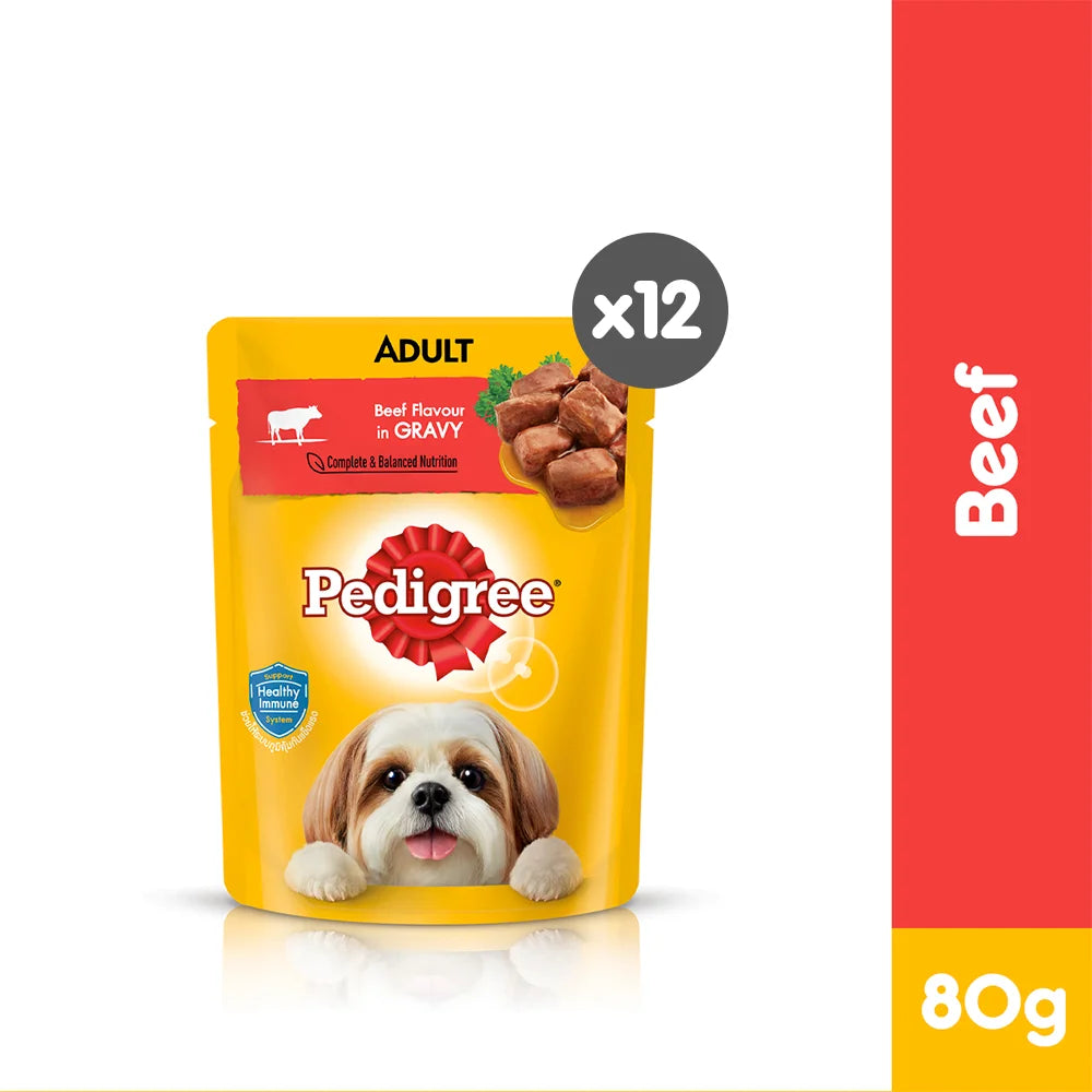 - Dog food improves immunityPEDIGREE® Dog Food Wet  Adult Beef Flavour in Gravy 80g [12pcs]