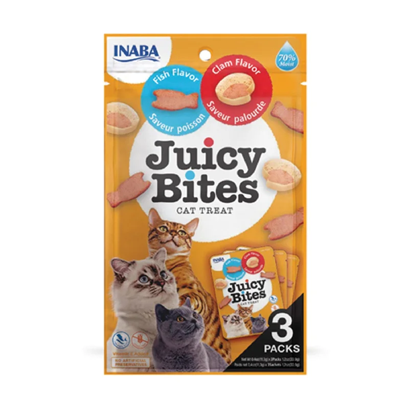    - Fish-based cat food  Inaba Juicy Bites Fish & Clam Cat Treats 3pk