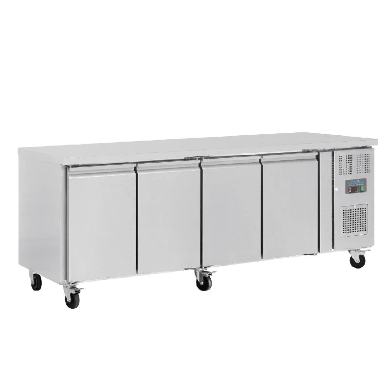  -Splash-proof food bowl AND Anti-choking slow food bowlPolar U-Series 4 Door Counter Fridge 449Ltr