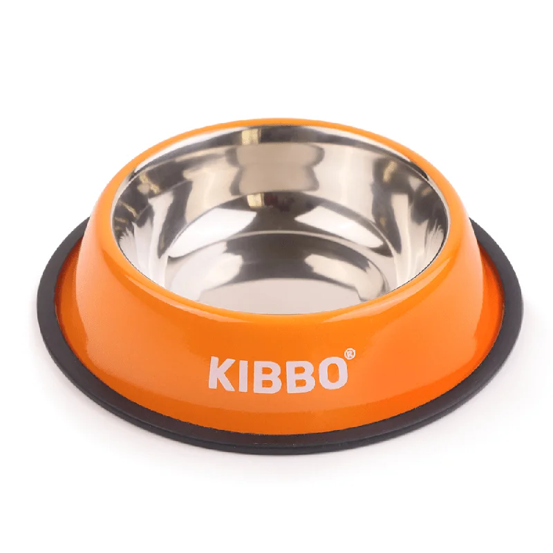 ---Kibbo Anti Skid Stainless Steel Bowl for Dogs and Cats (Orange)