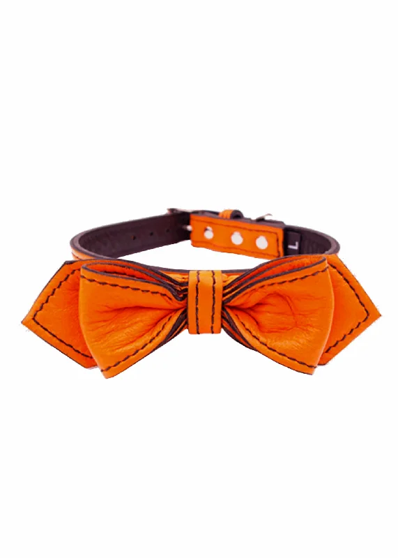  . **Dog muzzle is breathable**MARTINI LEATHER BOW TIE COLLAR TANGERINE