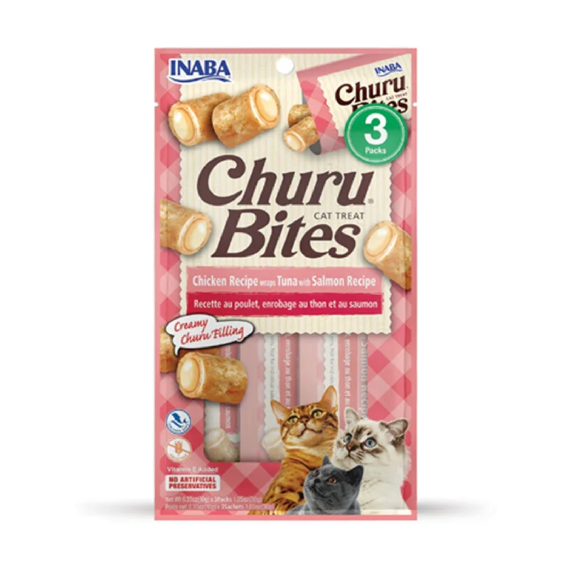    - Chicken flavor cat food  Inaba Churu Wrap Bites Tuna with Salmon Cat Treats 3pk