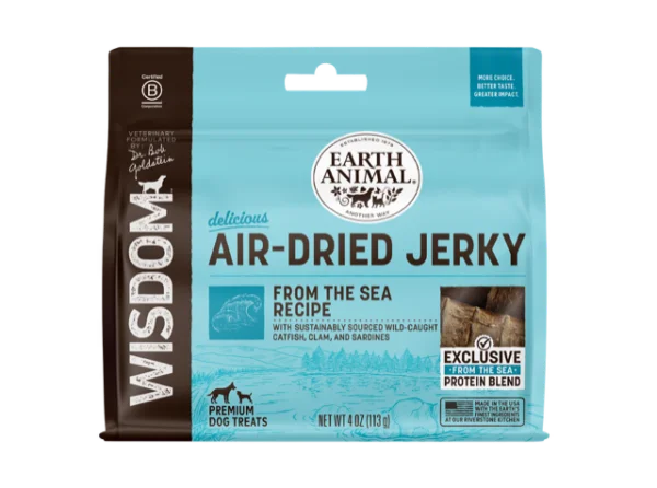- Dog disposable foam shower gelEarth Animal Wisdom™ Air-Dried From the Sea Recipe Jerky Dog Treats