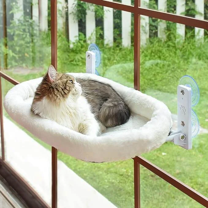 - Natural latex pet mattressKUTKUT Cat Window Perch, Cat Hammock for Window Seat with Cozy Pad Bed Cover for Indoor Cats, Durable Metal Frame Support Cat Bed with 4 Suction Cups, Cat Beds For Indoor Cats