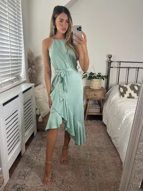 Ariana Halter Frill Dress / Sage