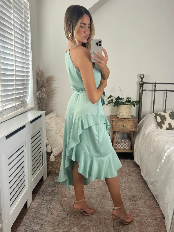 Ariana Halter Frill Dress / Sage