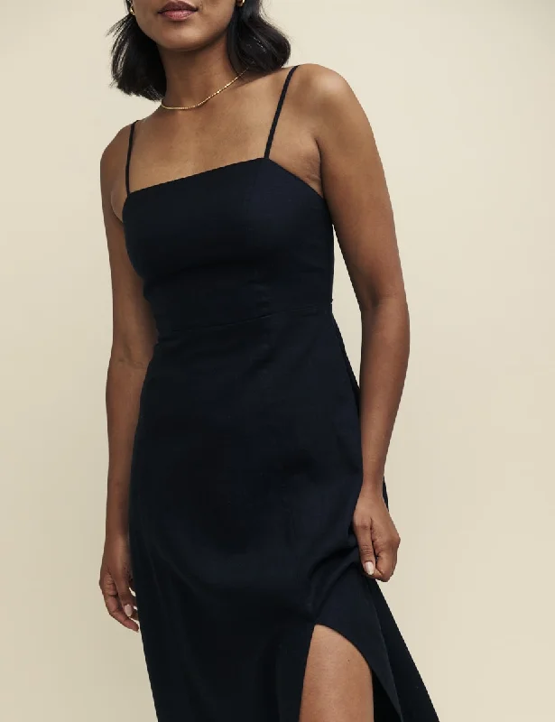 Black Linen-blend Maddy Midi Dress