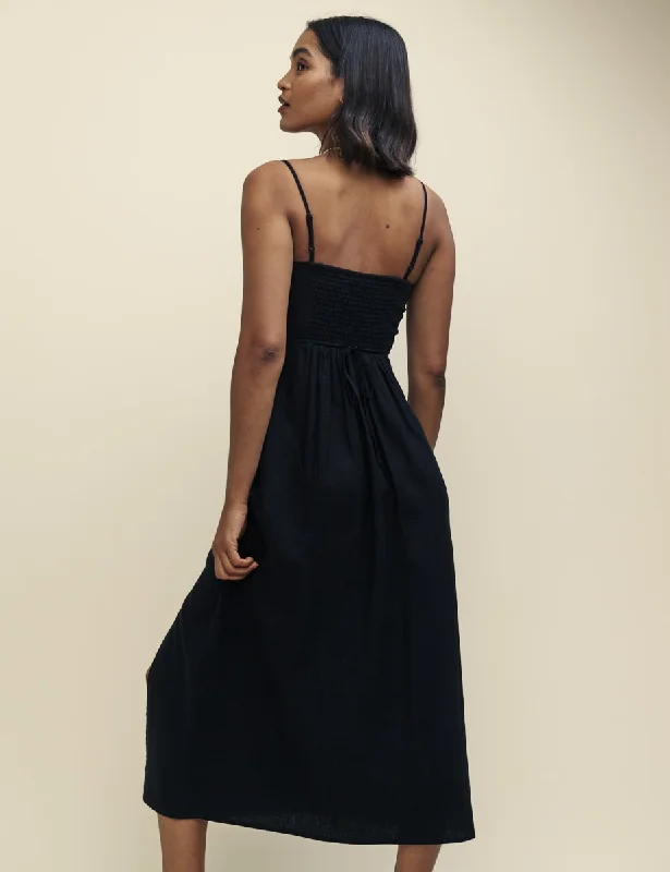 Black Linen-blend Maddy Midi Dress