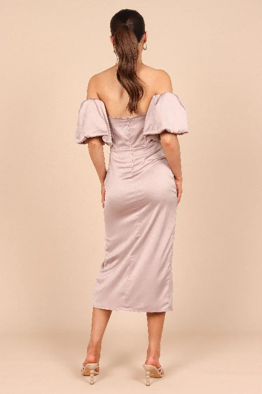 Dahlia Off Shoulder Puff Sleeve Midi Dress - Lilac