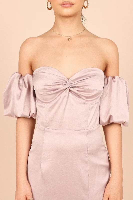 Dahlia Off Shoulder Puff Sleeve Midi Dress - Lilac