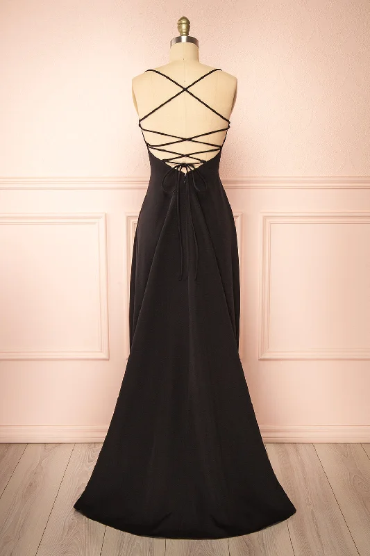 Izabella Black | A-line Maxi Dress w/ Open Back