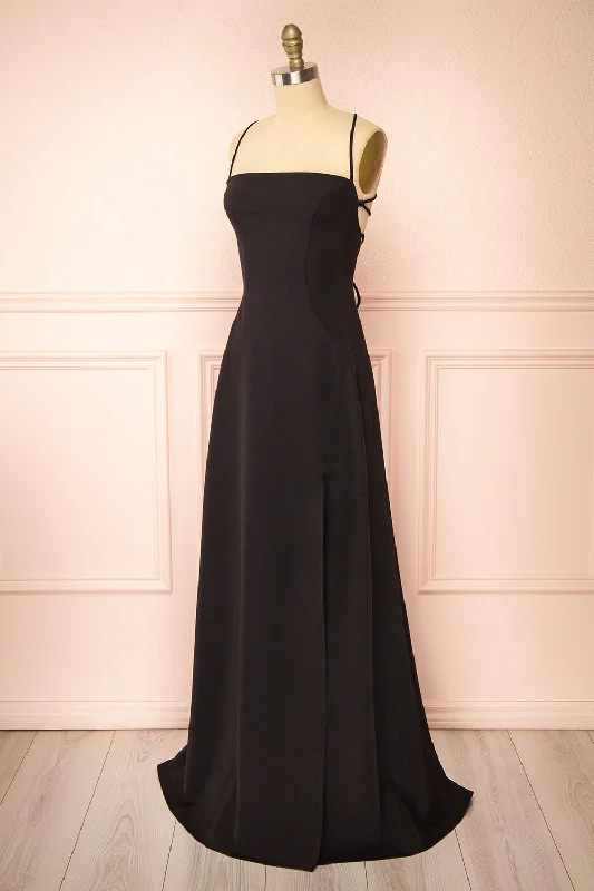 Izabella Black | A-line Maxi Dress w/ Open Back