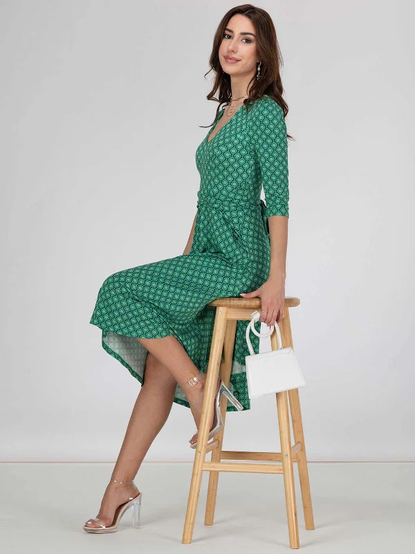 Jolie Moi Delylah V Neck Midi Dress, Green Geo