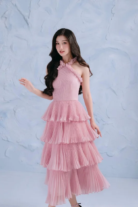 Peony Layered Pleated Organza Midi Dress