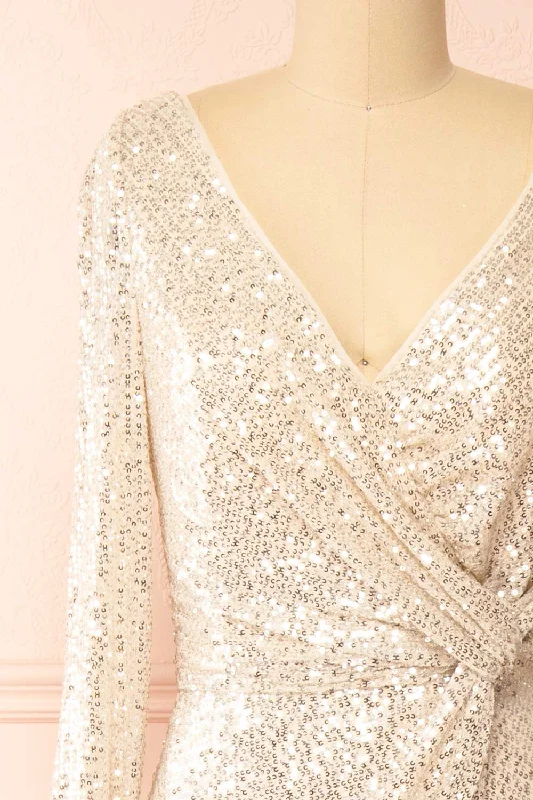 Roxy Champagne | Sequins Long-Sleeved Maxi Dress