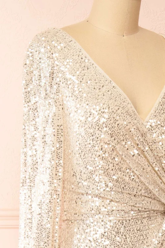 Roxy Champagne | Sequins Long-Sleeved Maxi Dress