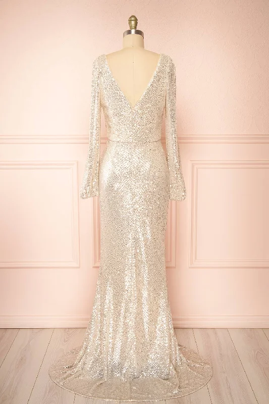 Roxy Champagne | Sequins Long-Sleeved Maxi Dress