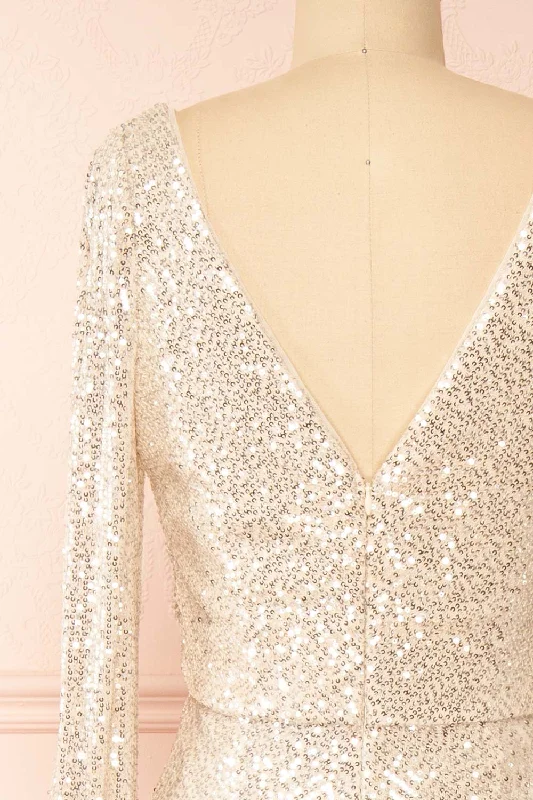 Roxy Champagne | Sequins Long-Sleeved Maxi Dress