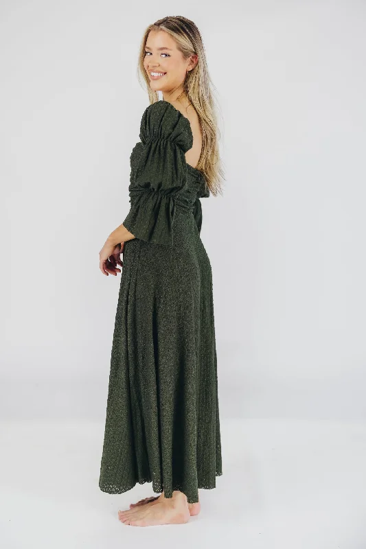 Corrine Tiered Sleeve Maxi Dress with Pockets in Hunter Green - Bump Friendly