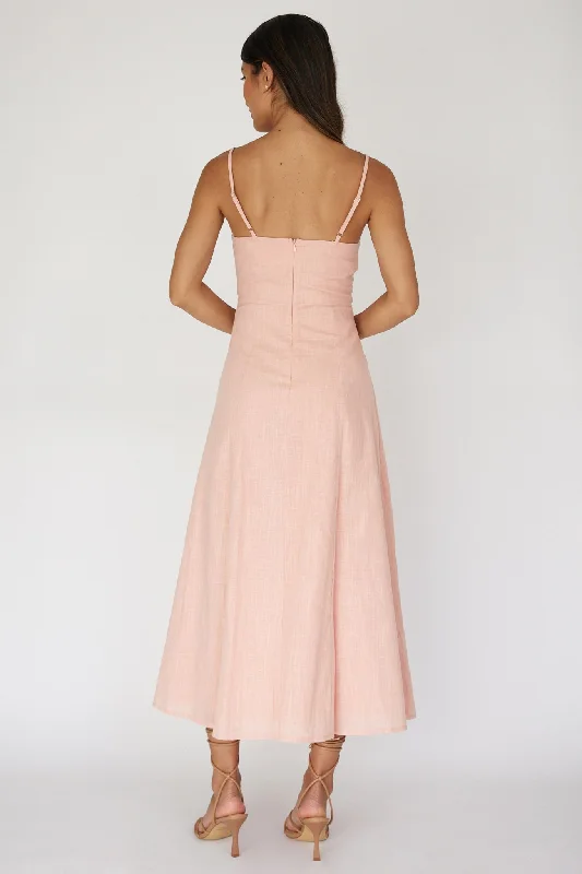 Vacay Pintuck Pleat Midi Dress Pink