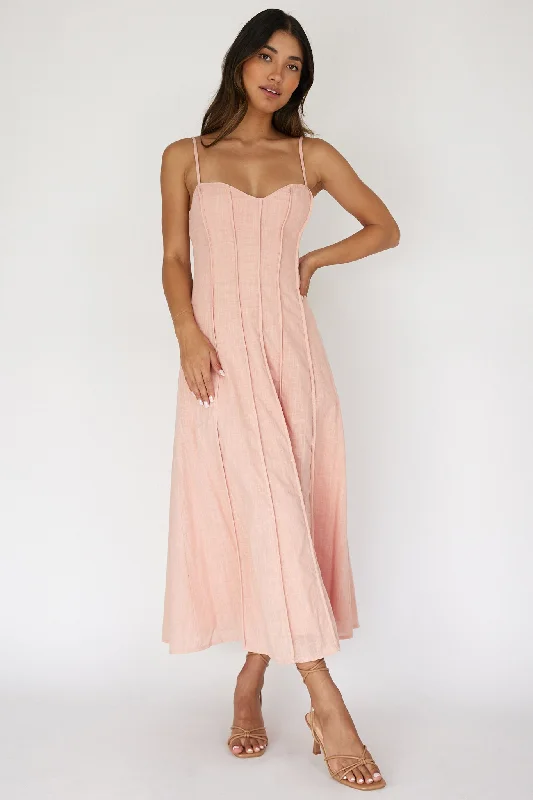 Vacay Pintuck Pleat Midi Dress Pink