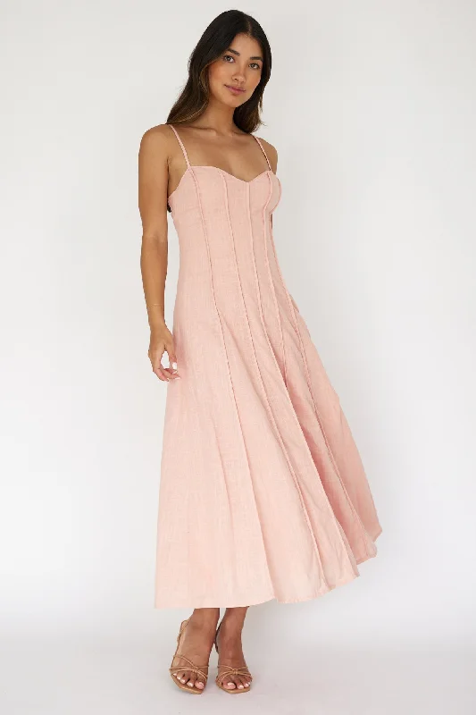 Vacay Pintuck Pleat Midi Dress Pink