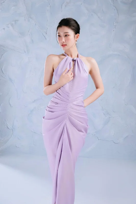 Violet Sarong Halter Neck Silk Midi Dress