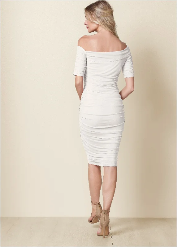 Ruched mesh bodycon dress - Off White