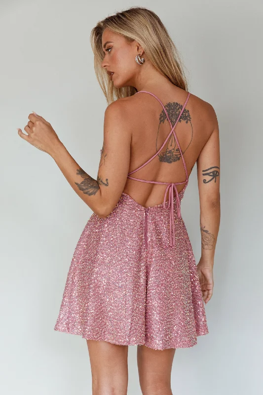 Into The Night Tied Back Sequin Dress Mauve