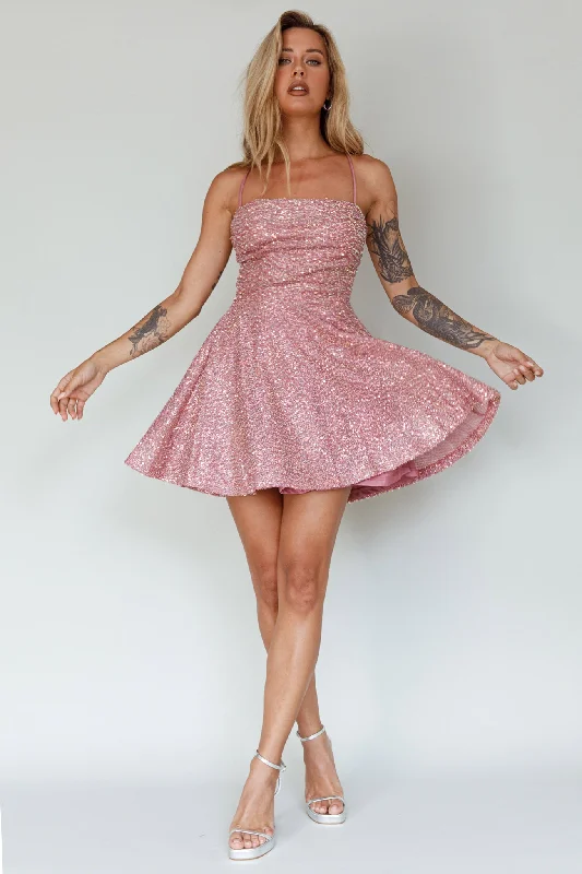 Into The Night Tied Back Sequin Dress Mauve