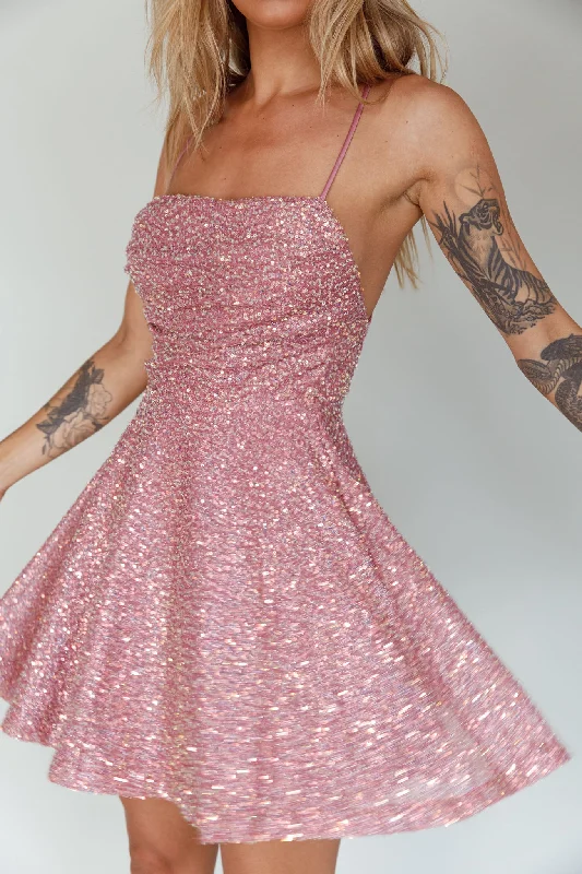 Into The Night Tied Back Sequin Dress Mauve