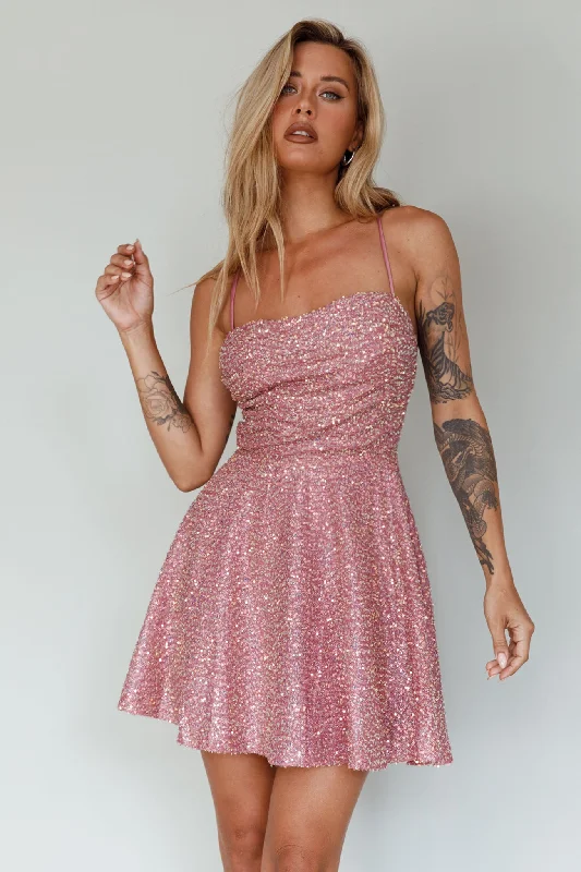 Into The Night Tied Back Sequin Dress Mauve