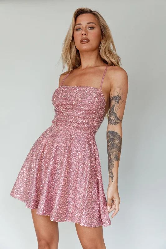 Into The Night Tied Back Sequin Dress Mauve