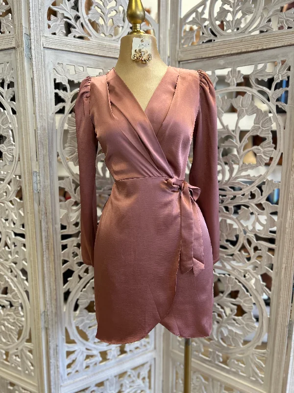 Satin Mauve Wrapped Dress - Not Stretchy