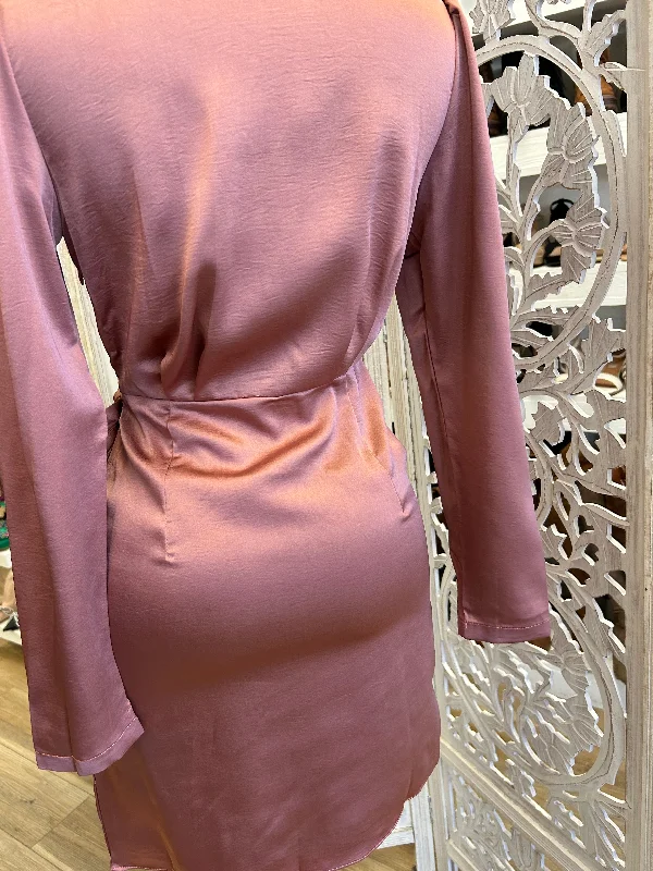 Satin Mauve Wrapped Dress - Not Stretchy