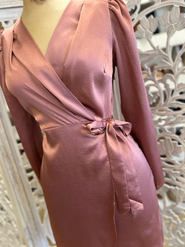 Satin Mauve Wrapped Dress - Not Stretchy