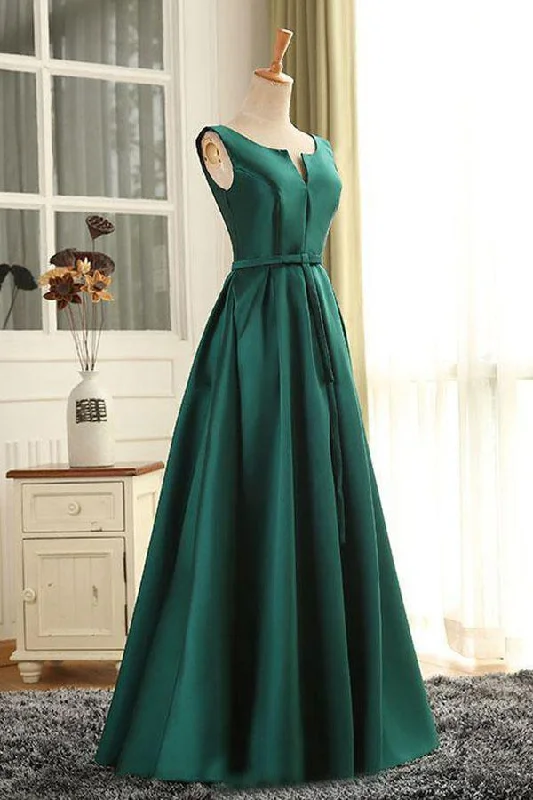 Scoop Dark Green Satin Long Prom Dress/Evening Dress PSK025