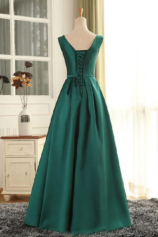 Scoop Dark Green Satin Long Prom Dress/Evening Dress PSK025